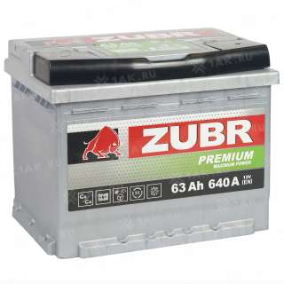 Аккумулятор ZUBR Premium (63 Ah, 12 V) R+ L2 арт.ZP630