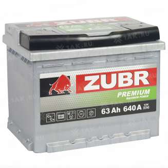 Аккумулятор ZUBR Premium (63 Ah, 12 V) Обратная, R+ L2 арт.ZP630 8