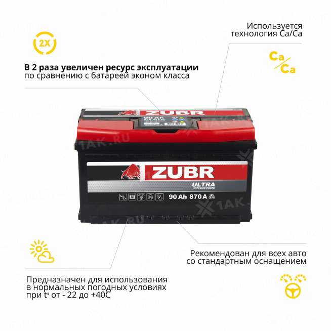 Аккумулятор ZUBR Ultra (90 Ah, 12 V) Прямая, L+ L5 арт.ZU901 3