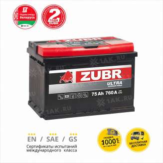 Аккумулятор ZUBR Ultra (75 Ah, 12 V) Прямая, L+ L3 арт.ZU751 2