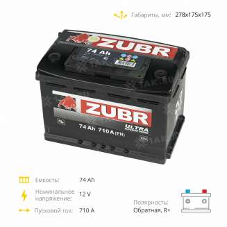 Аккумулятор ZUBR Ultra (74 Ah, 12 V) Обратная, R+ LB3 арт.ZU740 4