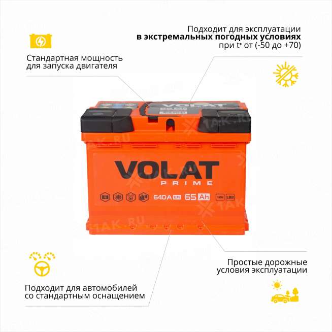 Аккумулятор VOLAT Prime (65 Ач, 12 V) Обратная, R+ LB2 арт.VP650 3