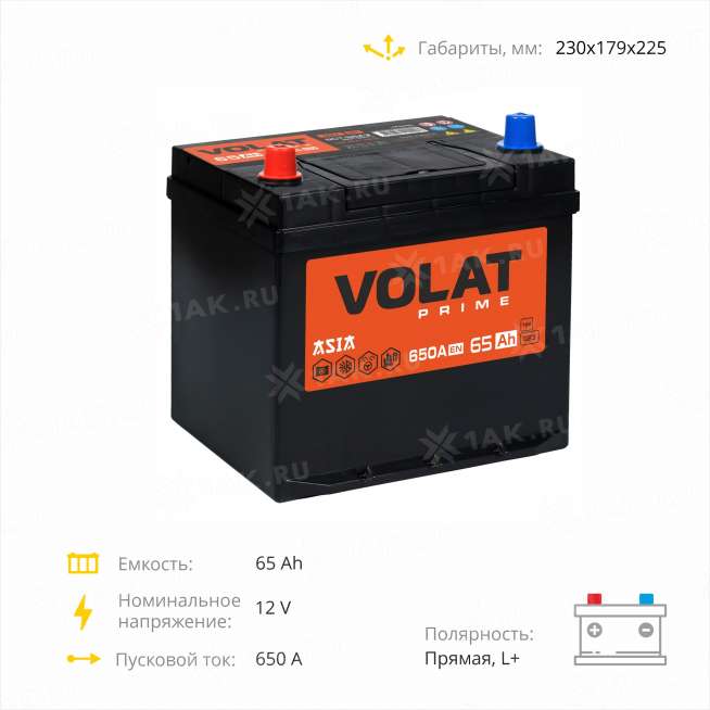 Аккумулятор VOLAT Prime Asia (65 Ah, 12 V) Прямая, L+ D23 арт.VPA651 4