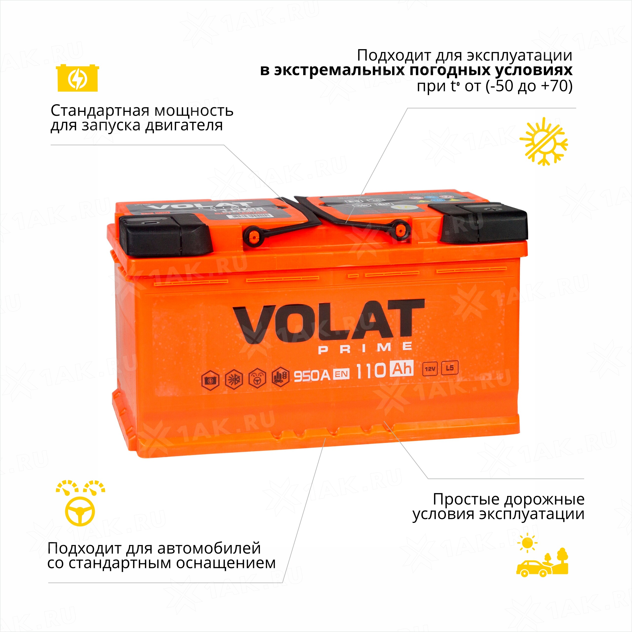 Аккумулятор VOLAT Prime (110Ач, 12 V) Обратная, R+ L5 арт.VP1100