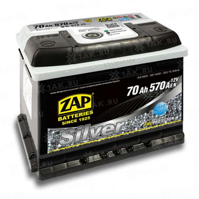 Аккумулятор ZAP SILVER (70 Ah, 12 V) Обратная, R+ L2 арт.ZAP-570 25 0