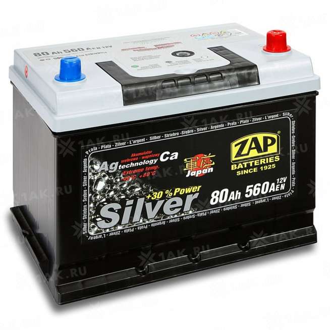 Аккумулятор ZAP SILVER (80 Ah, 12 V) Обратная, R+ D26 арт.ZAP-580 70 0