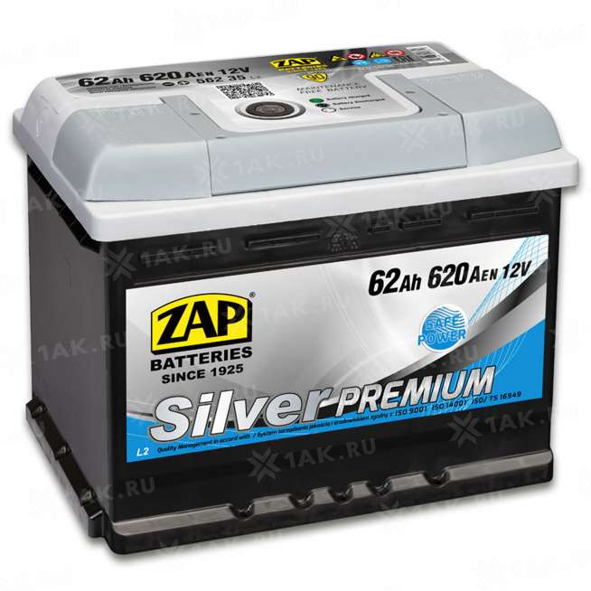 Аккумулятор ZAP PREMIUM (62 Ah, 12 V) Прямая, L+ L2 арт.ZAP 562 36 0