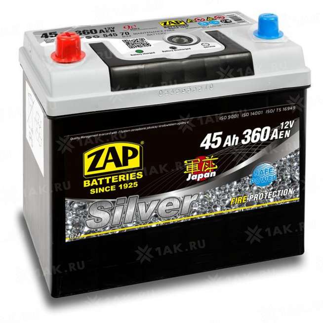 Аккумулятор ZAP SILVER (45 Ah, 12 V) Прямая, L+ B24 арт.ZAP 545 72 0