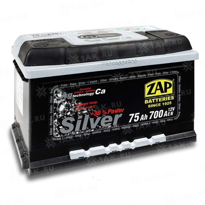 Аккумулятор ZAP SILVER (75 Ah, 12 V) Обратная, R+ L3 арт.ZAP-575 25 0