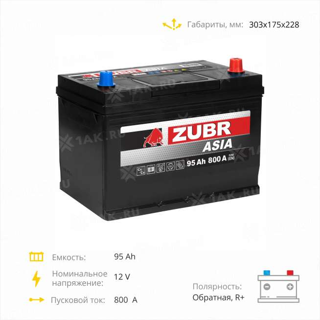 Аккумулятор ZUBR Ultra Asia (95 Ah, 12 V) Обратная, R+ D31 арт.ZSA950 2