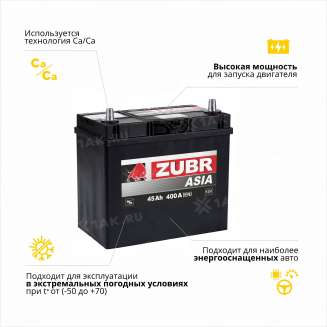Аккумулятор ZUBR Ultra Asia (45 Ah, 12 V) Прямая, L+ NS60ZL арт.ZSA451 3