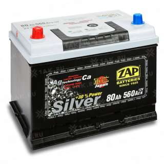 Аккумулятор ZAP SILVER (80 Ah, 12 V) Прямая, L+ D26 арт.ZAP-580 72