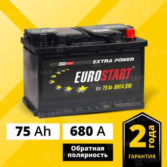 Аккумулятор EUROSTART Extra Power (75 Ah, 12 V) Обратная, R+ L3 арт.EU750 2