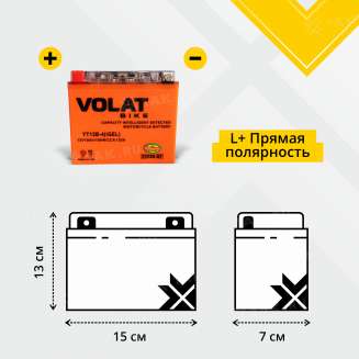 Аккумулятор VOLAT (10 Ah, 12 V) Прямая, L+ YT12B-4 арт.YT12B-4(iGEL)Volat 2