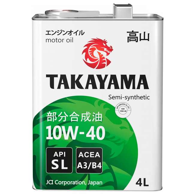 Масло моторное полусинтетическое TAKAYAMA SAE 10W-40 API SL, ACEA A3/B4, 4 л. 0