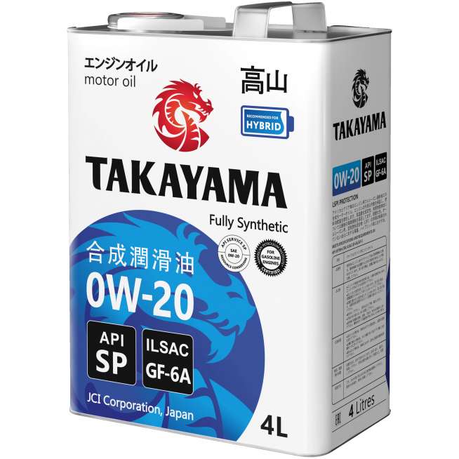Масло моторное синтетическое TAKAYAMA SAE 0W-20, ILSAC GF-6А, API SP, 4 л 0