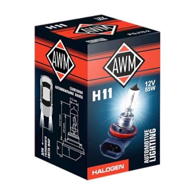 Лампа галогенная AWM H11 12V 55W (PGJ19-2) 0