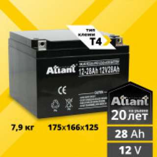 Аккумулятор ATLANT (28 Ah,12 V) AGM 175x166x125 мм 7.9 кг