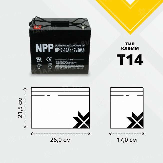 Аккумулятор NPP (80 Ah,12 V) AGM 260x170x215 мм 24.2 кг 2