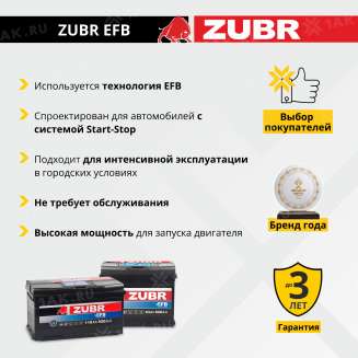 Аккумулятор ZUBR EFB (110 Ah, 12 V) Обратная, R+ L5 арт.ZE1100 4