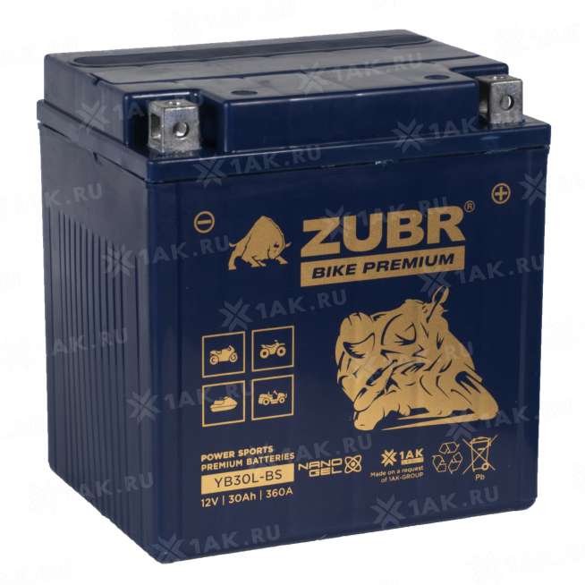 Аккумулятор ZUBR (30 Ah, 12 V) Обратная, R+ YB30L-BS арт.YB30L-BS (ZubrPrem) 0