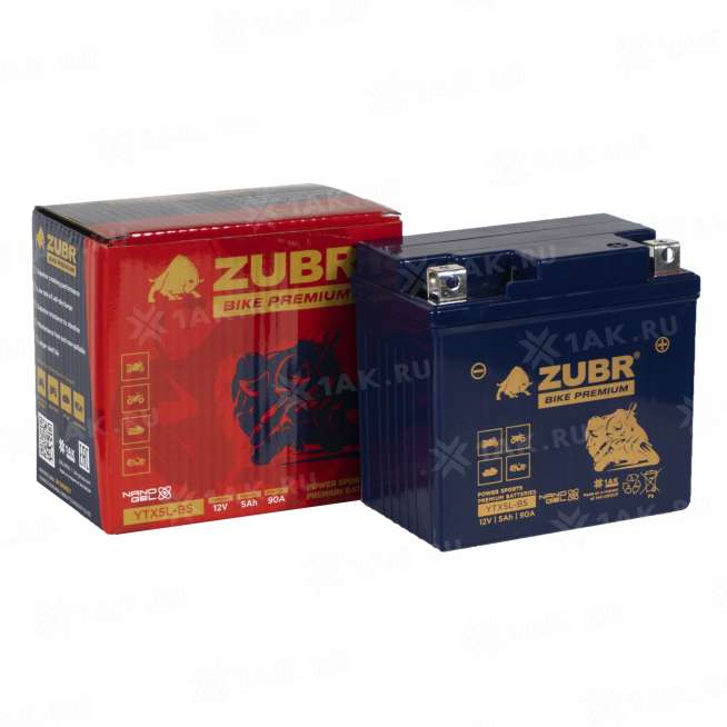 Аккумулятор ZUBR (5 Ah, 12 V) Обратная, R+ YTX5L-BS арт.YTX5L-BS (ZubrPrem) 1