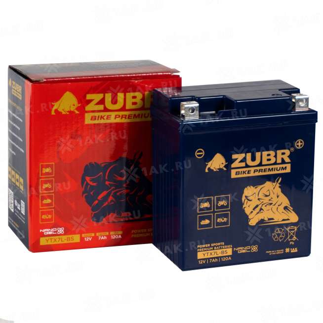 Аккумулятор ZUBR (7 Ah, 12 V) Обратная, R+ YTX7L-BS арт.YTX7L-BS (ZubrPrem) 1
