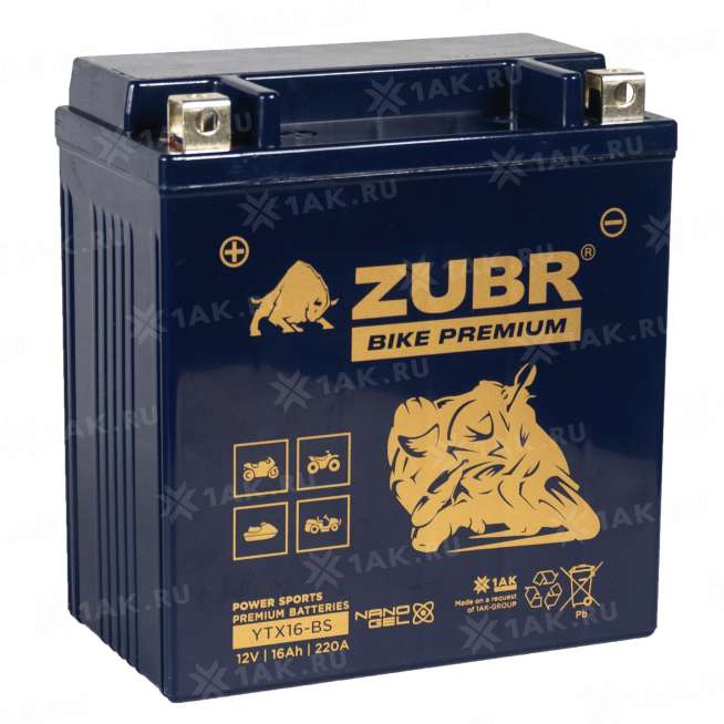 Аккумулятор ZUBR (16 Ah, 12 V) Прямая, L+ YTX16-BS арт.YTX16-BS (ZubrPrem) 0