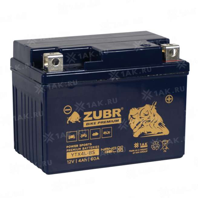 Аккумулятор ZUBR (4 Ah, 12 V) Обратная, R+ YTX4L-BS арт.YTX4L-BS (ZubrPrem) 0