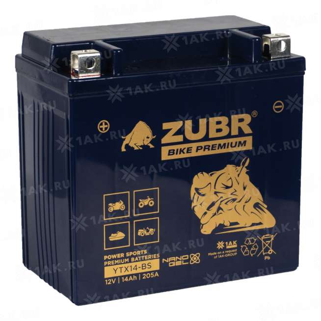 Аккумулятор ZUBR (14 Ah, 12 V) Прямая, L+ YTX14-BS арт.YTX14-BS (ZubrPrem) 0