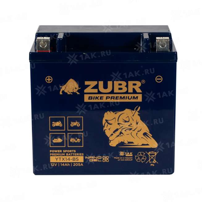 Аккумулятор ZUBR (14 Ah, 12 V) Прямая, L+ YTX14-BS арт.YTX14-BS (ZubrPrem) 2