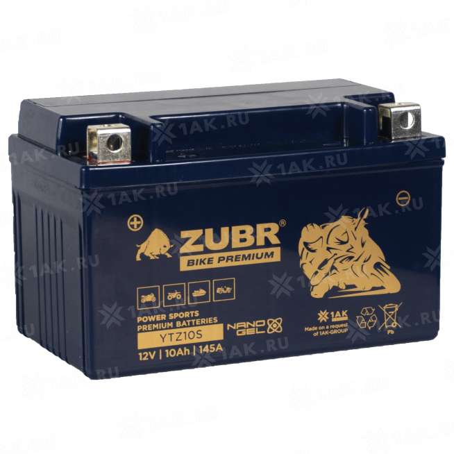 Аккумулятор ZUBR (10 Ah, 12 V) Прямая, L+ YTZ10S арт.YTZ10S (ZubrPrem) 0