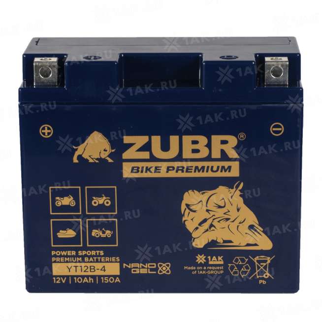 Аккумулятор ZUBR (10 Ah, 12 V) Прямая, L+ YT12B-4 арт.YT12B-4 (ZubrPrem) 2
