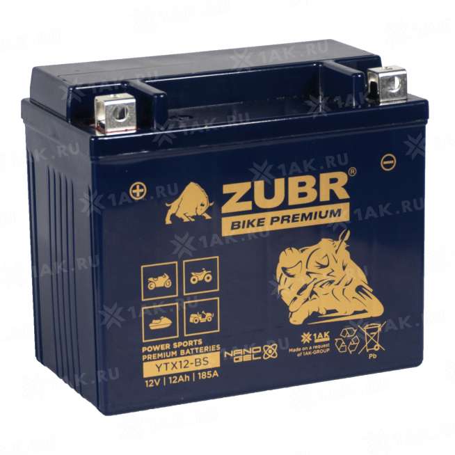 Аккумулятор ZUBR (12 Ah, 12 V) Прямая, L+ YTX12-BS арт.YTX12-BS (ZubrPrem) 0