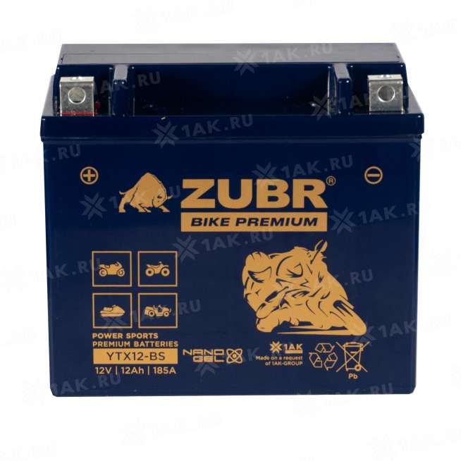 Аккумулятор ZUBR (12 Ah, 12 V) Прямая, L+ YTX12-BS арт.YTX12-BS (ZubrPrem) 2