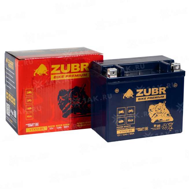 Аккумулятор ZUBR (12 Ah, 12 V) Прямая, L+ YTX12-BS арт.YTX12-BS (ZubrPrem) 1