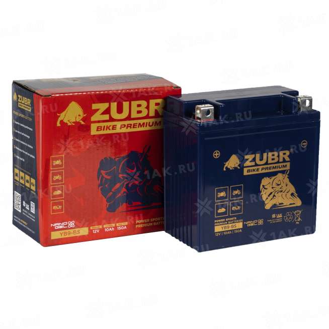 Аккумулятор ZUBR (10 Ah, 12 V) Прямая, L+ YB9-BS арт.YB9-BS (ZubrPrem) 1