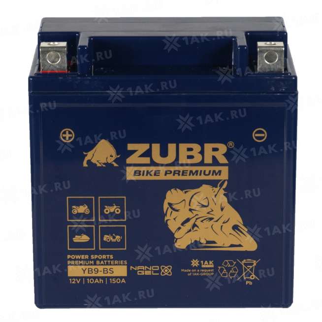 Аккумулятор ZUBR (10 Ah, 12 V) Прямая, L+ YB9-BS арт.YB9-BS (ZubrPrem) 2