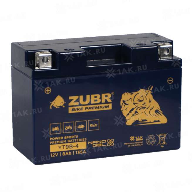 Аккумулятор ZUBR (8 Ah, 12 V) Прямая, L+ YT9B-4 арт.YT9B-4 (ZubrPrem) 0