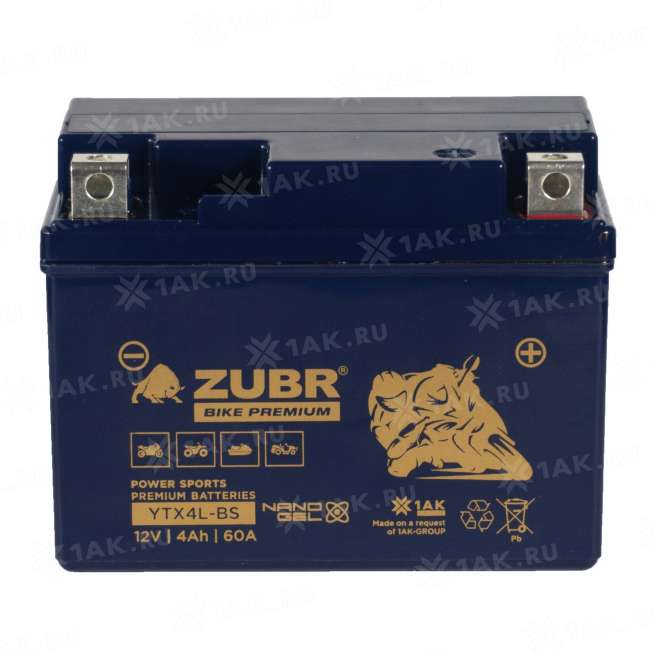 Аккумулятор ZUBR (4 Ah, 12 V) Обратная, R+ YTX4L-BS арт.YTX4L-BS (ZubrPrem) 2