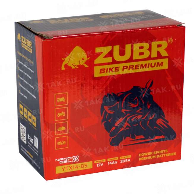 Аккумулятор ZUBR (14 Ah, 12 V) Прямая, L+ YTX14-BS арт.YTX14-BS (ZubrPrem) 4