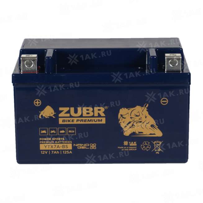 Аккумулятор ZUBR (7 Ah, 12 V) Прямая, L+ YTX7A-BS арт.YTX7A-BS (ZubrPrem) 2