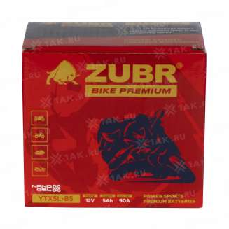Аккумулятор ZUBR (5 Ah, 12 V) Обратная, R+ YTX5L-BS арт.YTX5L-BS (ZubrPrem) 5