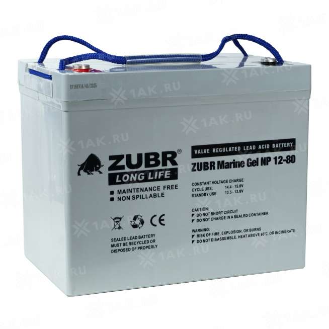 Аккумулятор ZUBR (80Ач,12 V) GEL 260х168х215 мм 26 кг 3