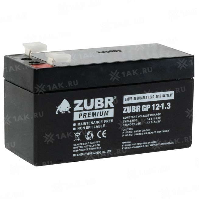 Аккумулятор ZUBR (1.3 Ач,12 V) AGM 97x43x53/58 мм 0.56 кг 6