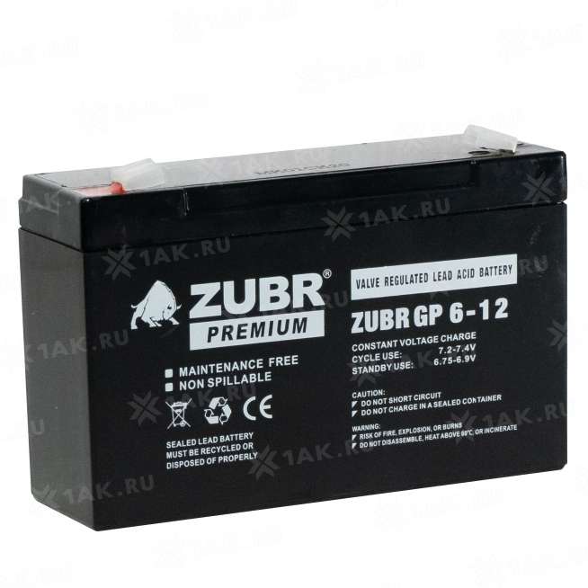 Аккумулятор ZUBR (12Ач,6 V) AGM 151x50x94/100 мм 1.75 кг 0