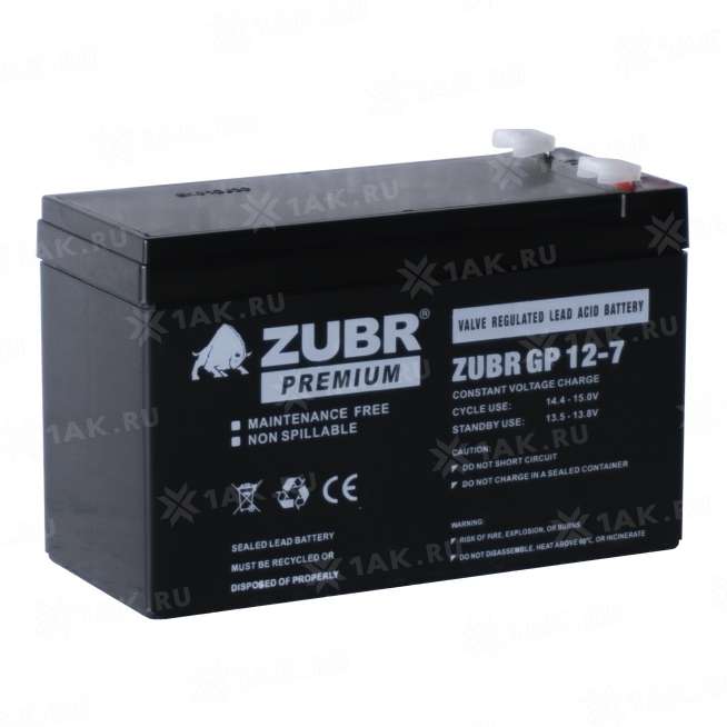 Аккумулятор ZUBR (7Ач,12 V) AGM 151x65x94/100 мм 2.2 кг 0