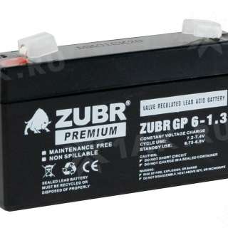 Аккумулятор ZUBR (1.3Ач,6 V) AGM 98x25x53/56 мм 0.3 кг