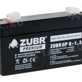 Аккумулятор ZUBR (1.3 Ач,6 V) AGM 98x25x53/56 мм 0.3 кг 6