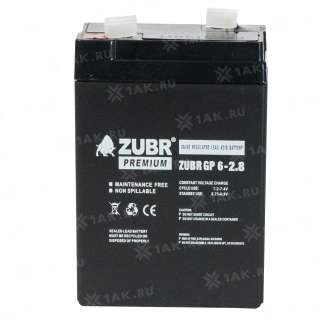 Аккумулятор ZUBR (2.8Ач,6 V) AGM 66x33x97/103 мм 0.5 кг